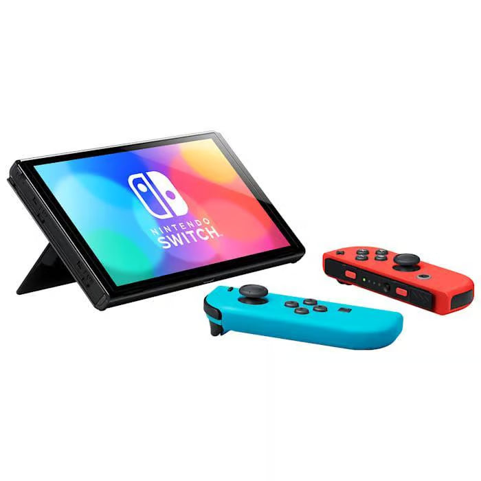 Switch (OLED) Noir 64 Go + 2 Joy Con Bleu Néon & Rouge Néon